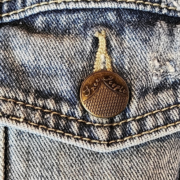 Free People Hooded Denim Jacket 100% Cotton Distressed Removable Hood Size M - Picture 6 of 9